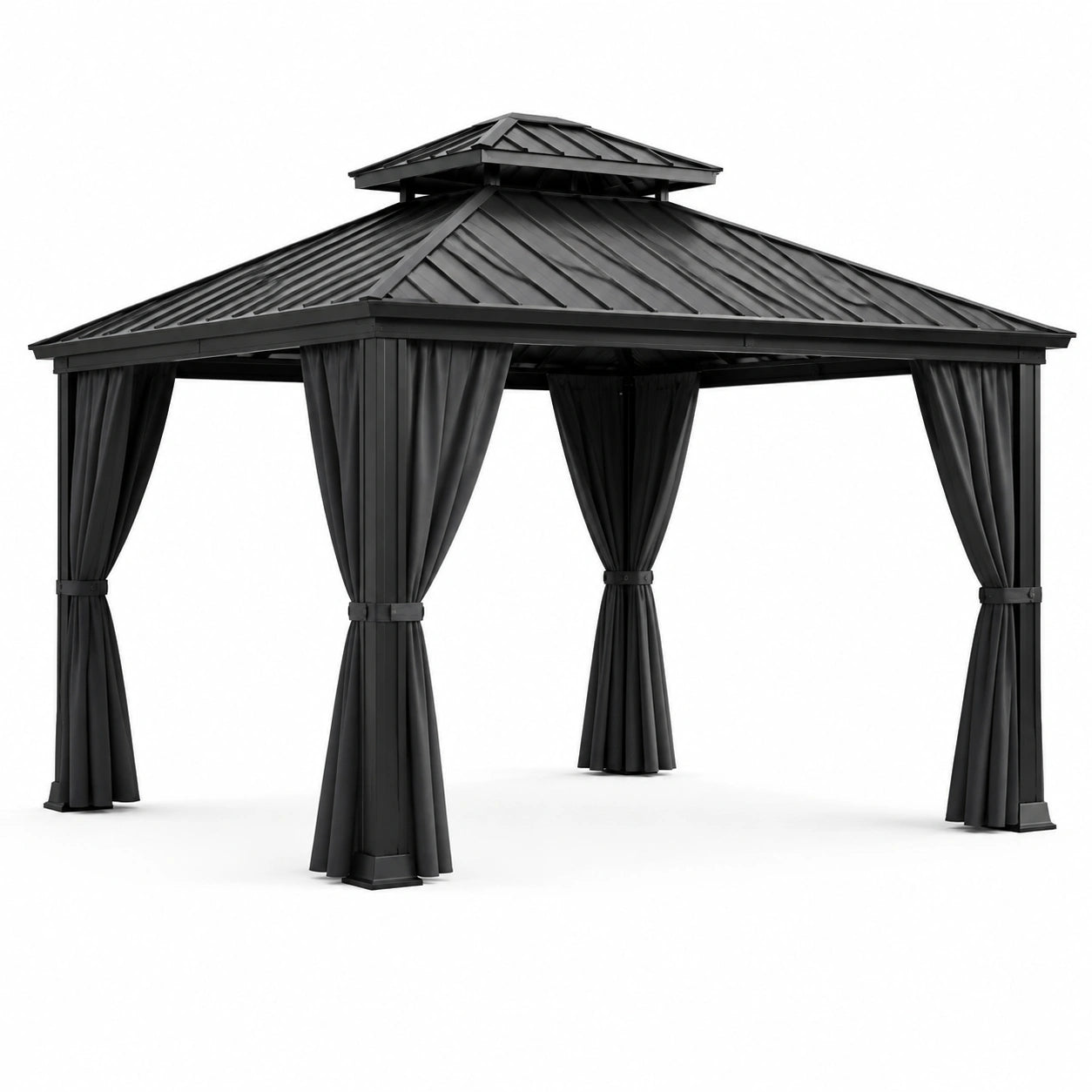 Metall Pavillon mit schwarzem Dach und Vorhängen 300x300 cm