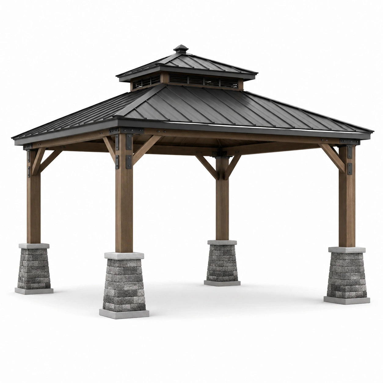Gartenpavillon Holz und Metall Schwarz 350x350 cm