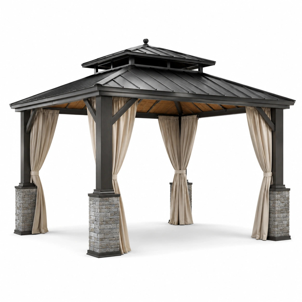 Pavillon Rechteckig Stahl Textilgewebe Beige 400x300x350cm