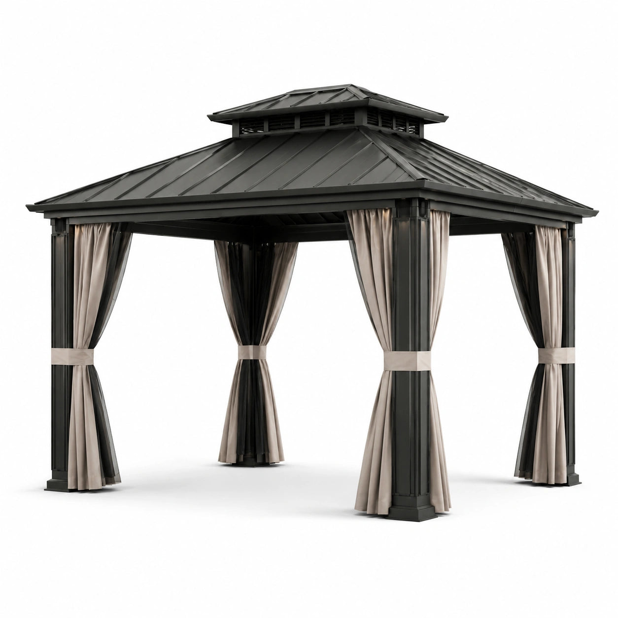 Gartenpavillon Aluminium Anthrazit 3x3 m mit Stahldach und Polyester Vorhängen