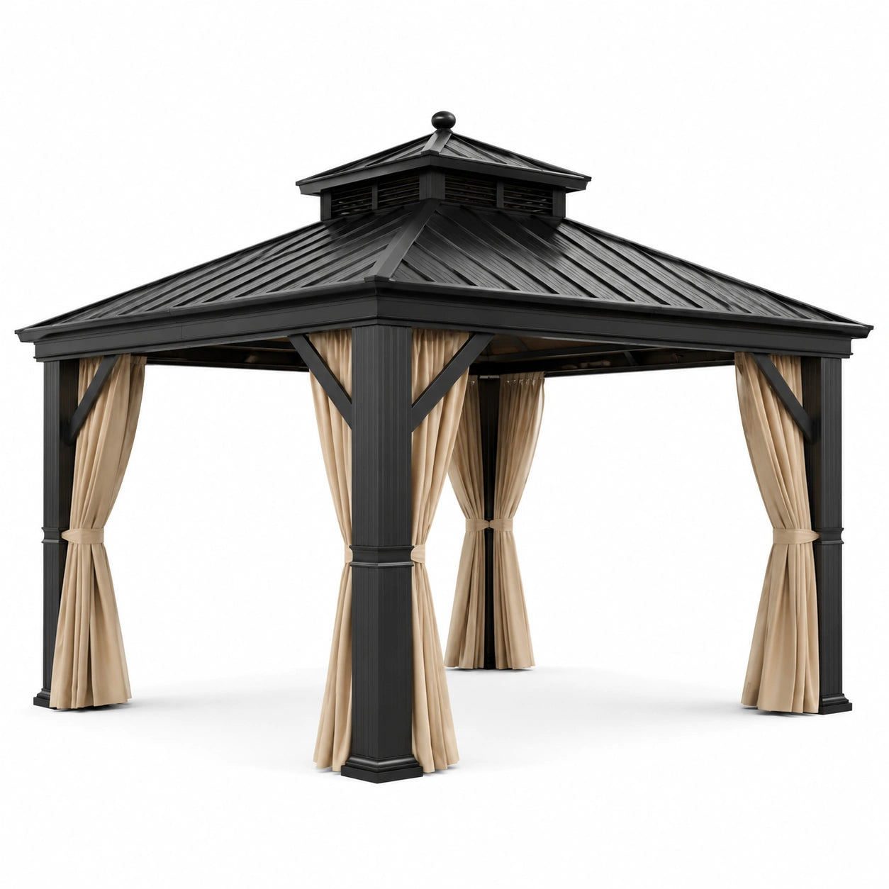 Aluminium Gartenpavillon mit Polyester-Vorhängen 300x400 cm Schwarz