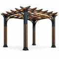 Pergola aus Aluminium und Teakholz mit LED-Beleuchtung 300x300 cm Schwarz/Braun
