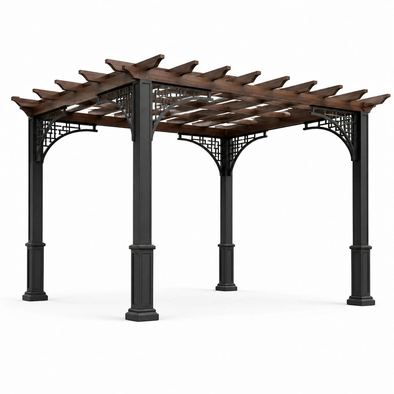 Pergola aus Holz und Metall Braun/Schwarz 300x300x240 cm
