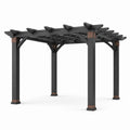 Stahl Pergola mit Holz Akzenten Dunkelgrau 300x300x240 cm