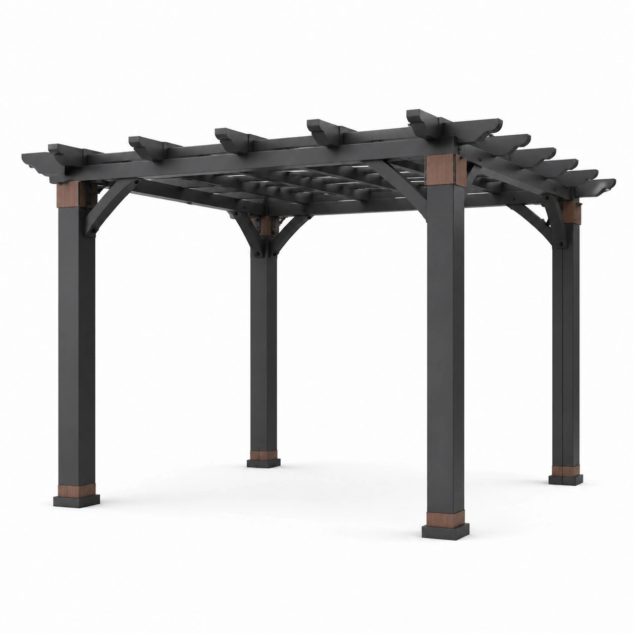 Stahl Pergola mit Holz Akzenten Dunkelgrau 300x300x240 cm
