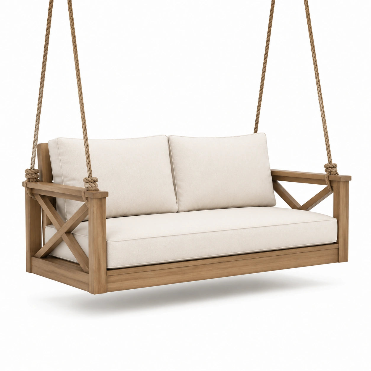 Holz Hängeschaukelbank mit Beigen Kissen 150 cm