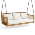 Teak Holz Hängesofa mit Polyesterkissen Beige