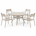 Runde Garten-Essgruppe aus Aluminium, 1 Tisch und 4 Stühle, Beige