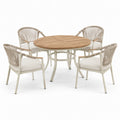 Runde Garten-Essgruppe aus Akazienholz und Aluminium mit 4 Seilstühlen Beige
