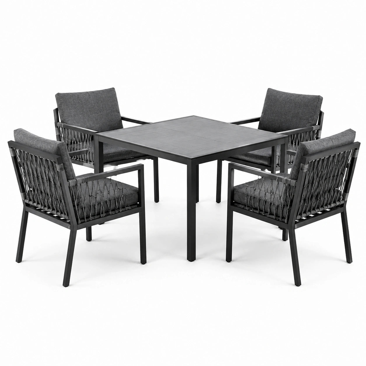 Gartenset aus Aluminium mit Tisch und 4 Stühlen, Schwarz