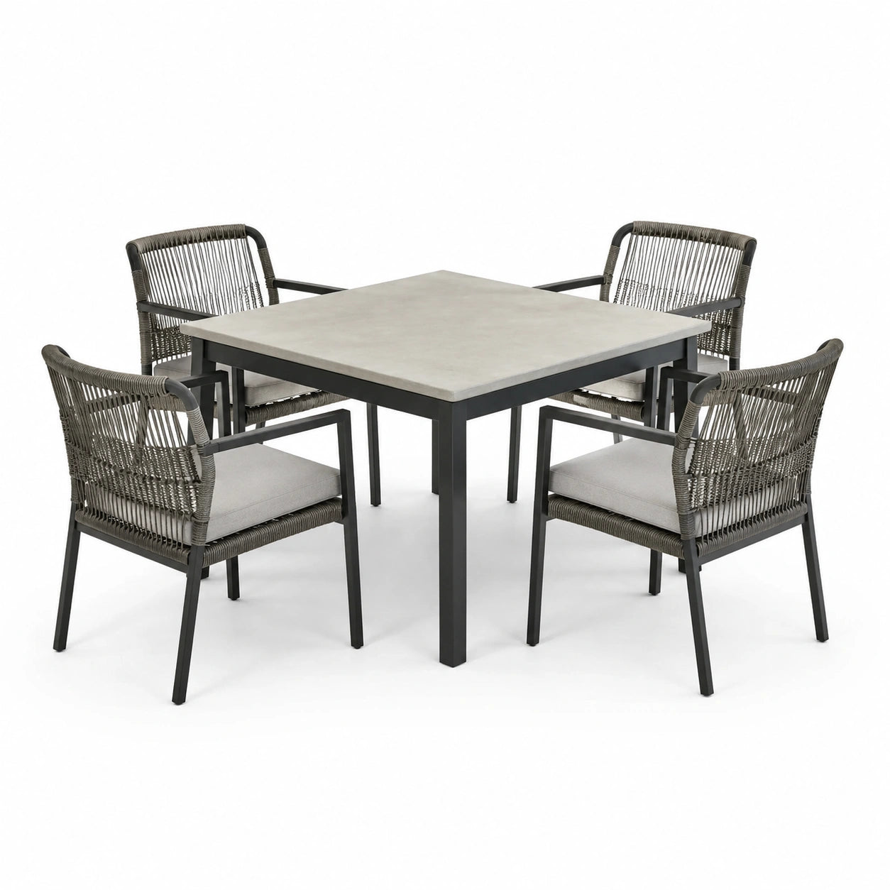 Garten-Essgruppe Aluminium und Polyester Grau, 1 Tisch 90x90 cm, 4 Stühle
