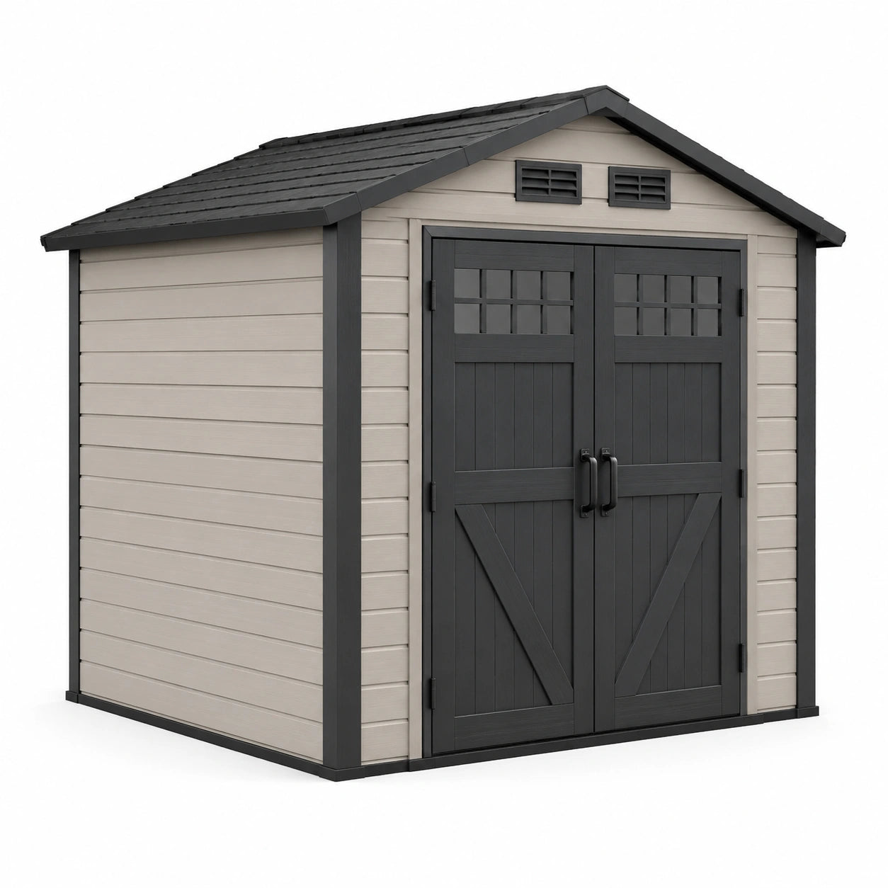 Gartenhaus aus Polypropylen Beige/Anthrazit mit Doppeltür 185 x 152 x 226 cm