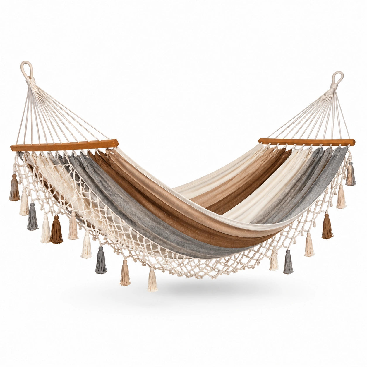Baumwoll-Hängematte Beige/Braun/Grau 200x150 cm
