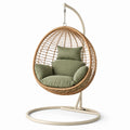 Rattan Hängesessel mit Stahlrahmen und Polyesterkissen, Grün