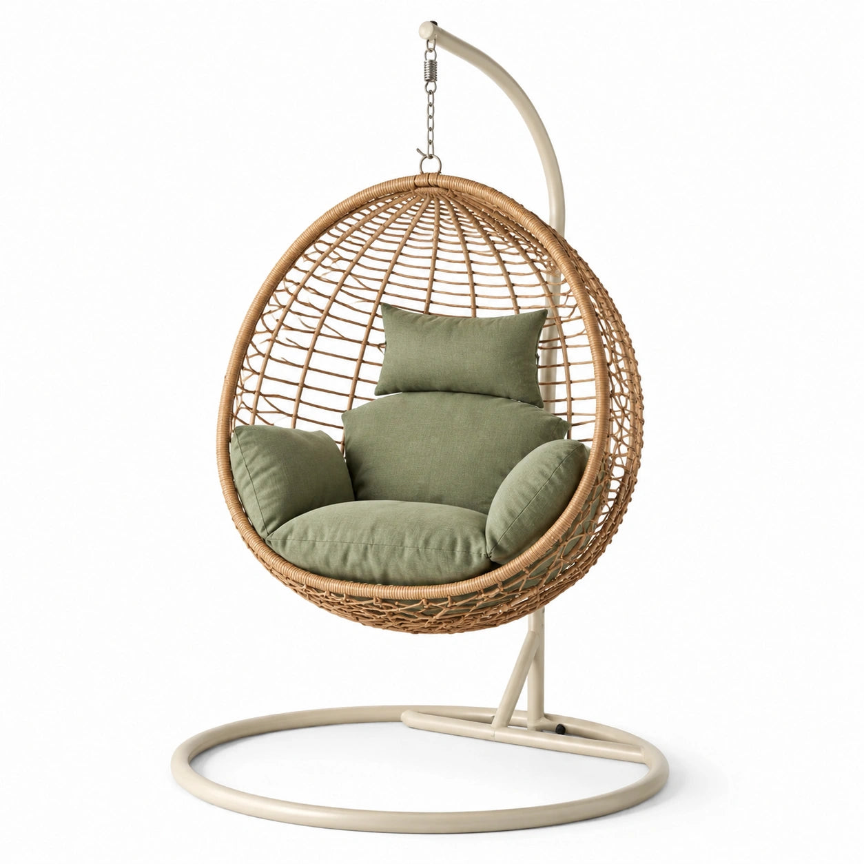 Rattan Hängesessel mit Stahlrahmen und Polyesterkissen, Grün