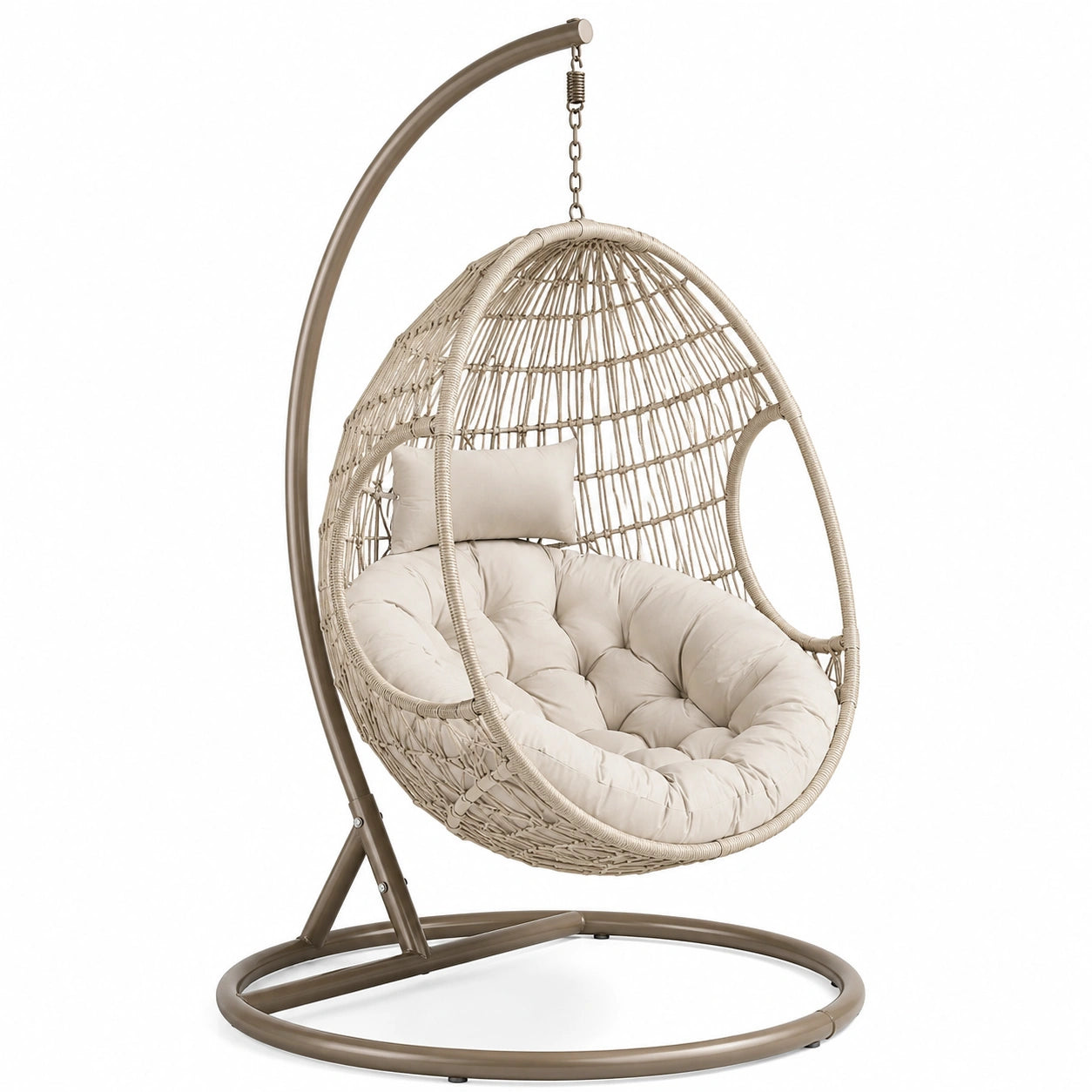Ovaler Hängesessel aus Polyrattan mit Gestell, Beige