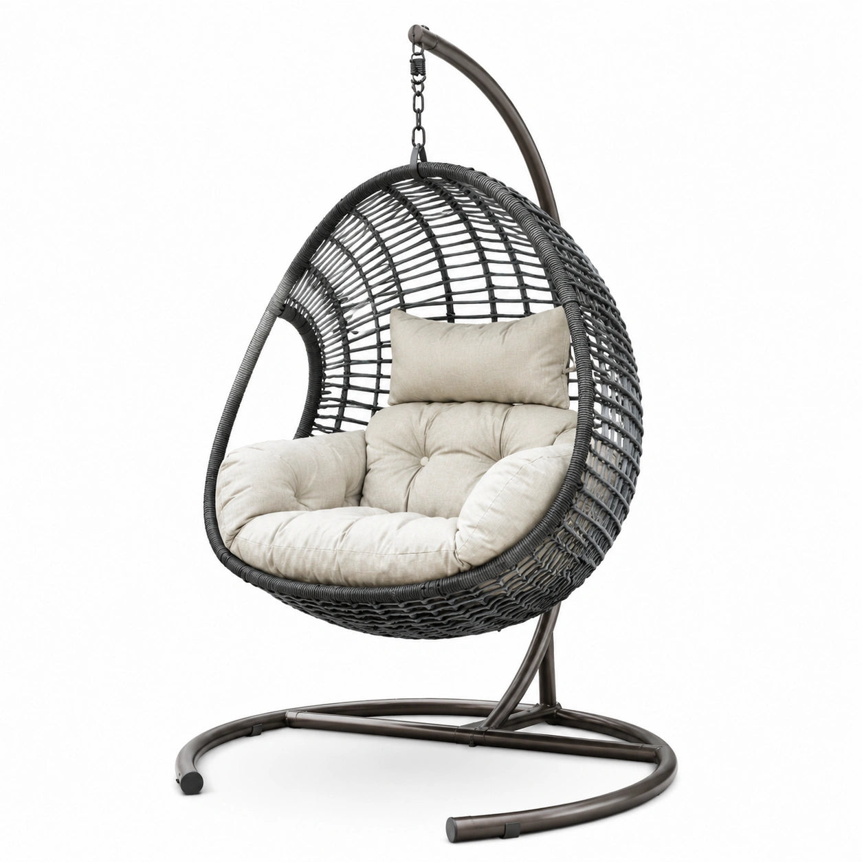 Hängesessel aus Polyrattan mit Kissen, 195 cm, Schwarz/Beige